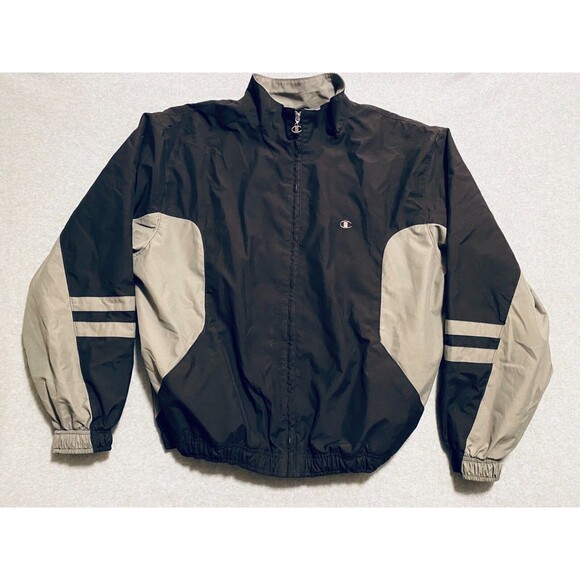 Champion Windbreaker Jacket Men's Large Black Gray Mesh Lined Authentic Full-Zip - Picture 1 of 14